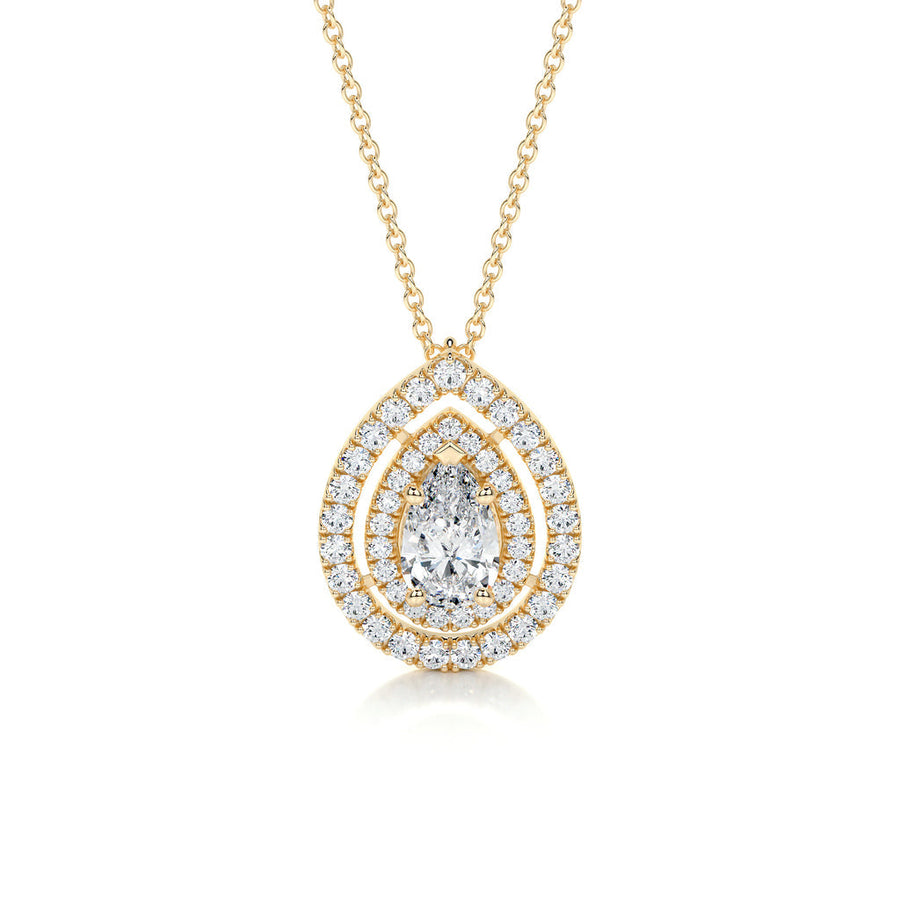 1.0 CT Pear Double Halo CVD F/VS Diamond Necklace - Barbara Maison 