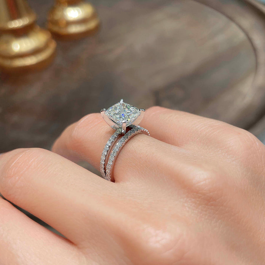 3.0 CT Cushion Solitaire CVD F/VS Diamond Bridal Ring Set - Barbara Maison 