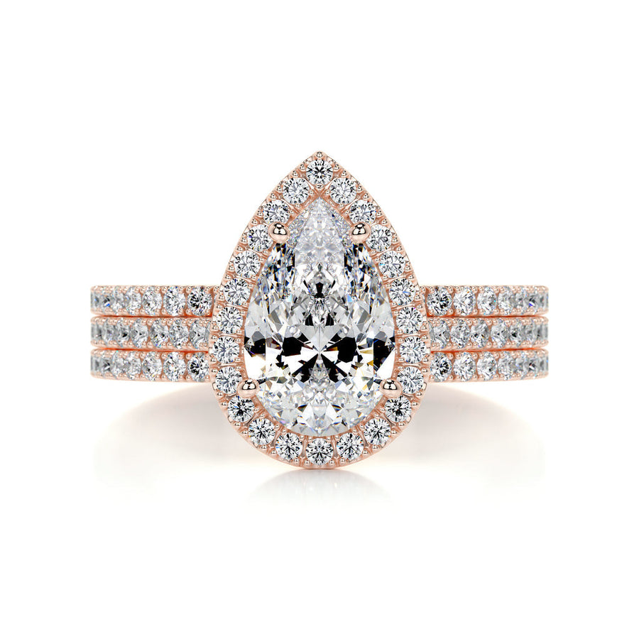 2.0 CT Pear Halo CVD F/VS Diamond Bridal Set - Barbara Maison 