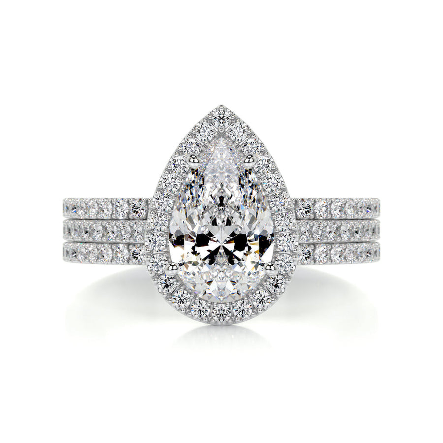 2.0 CT Pear Halo CVD F/VS Diamond Bridal Set - Barbara Maison 