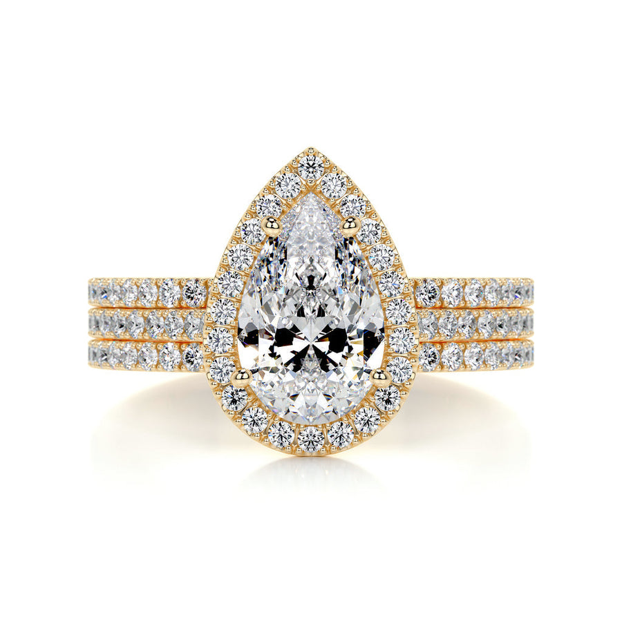 2.0 CT Pear Halo CVD F/VS Diamond Bridal Set - Barbara Maison 