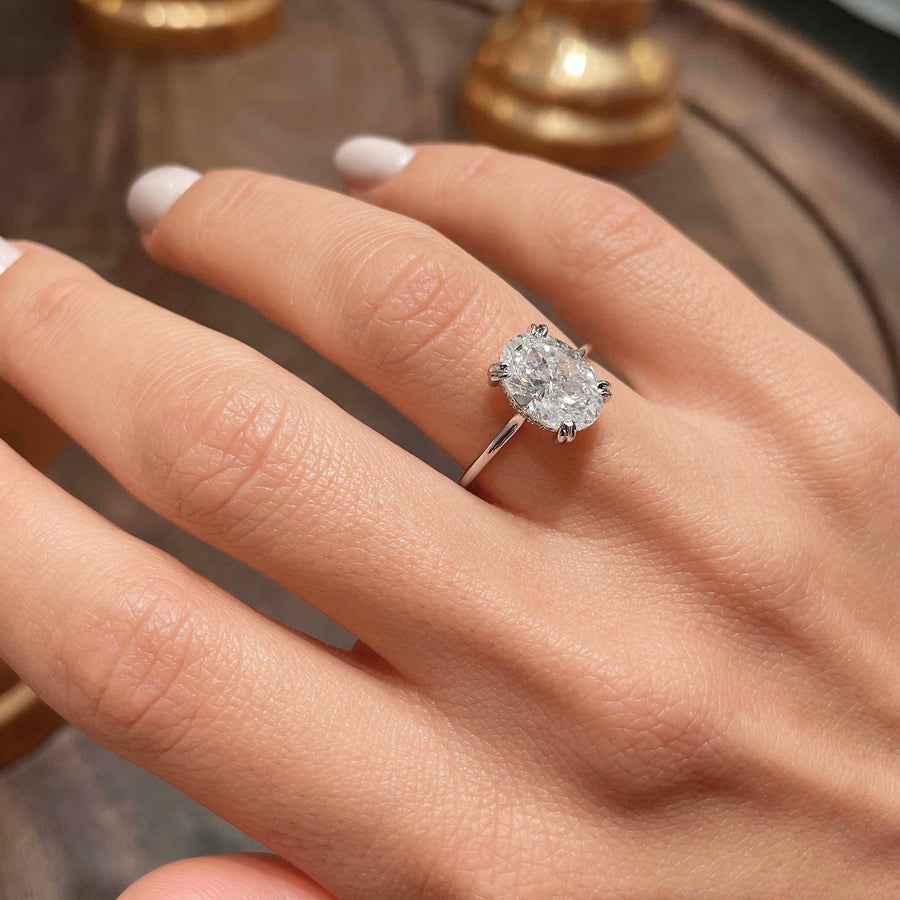 3.0 CT Oval Hidden Halo CVD E/SI1 Diamond Engagement Ring - Barbara Maison 