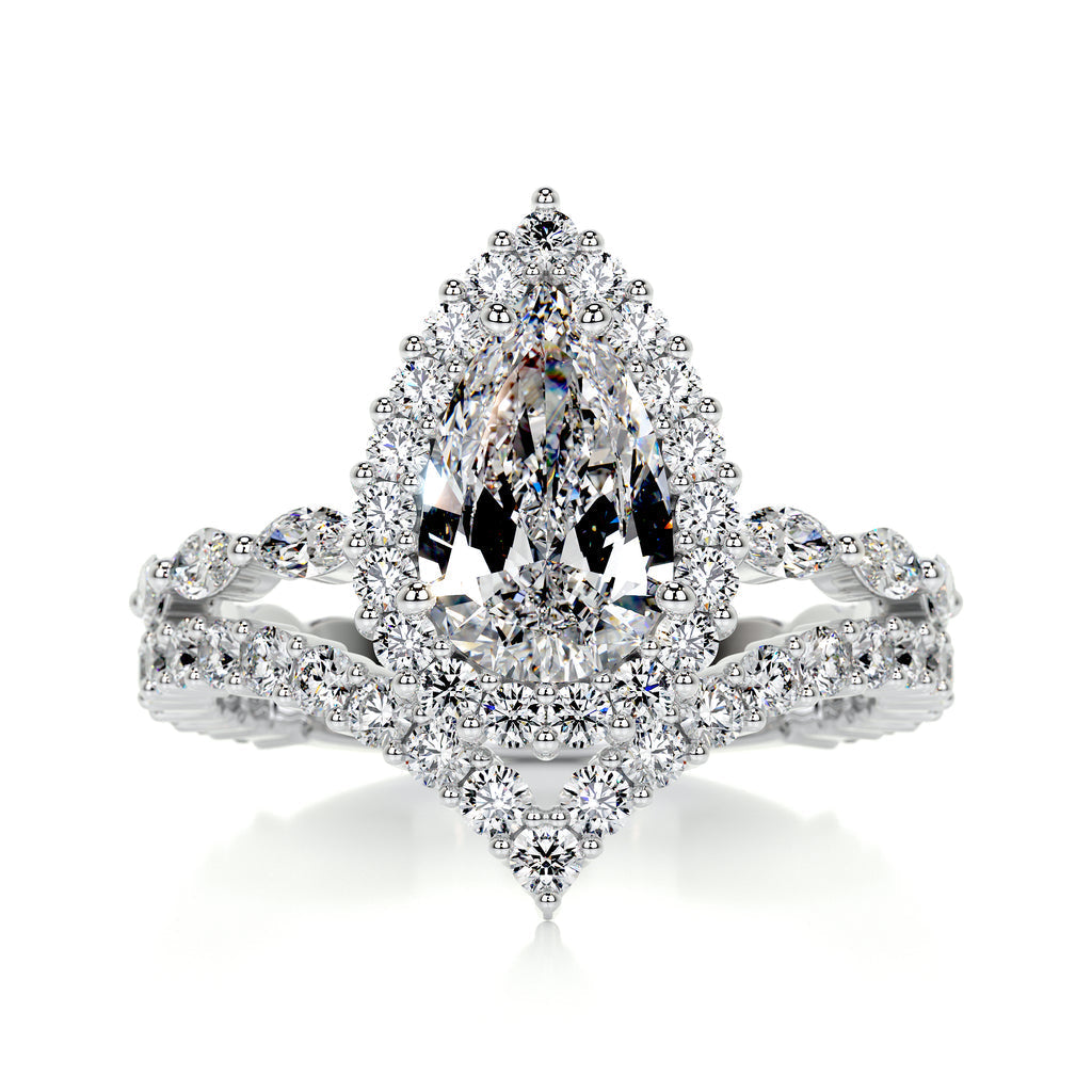 1.50 CT Pear Halo CVD F/VS Diamond Bridal Ring Set - Barbara Maison 