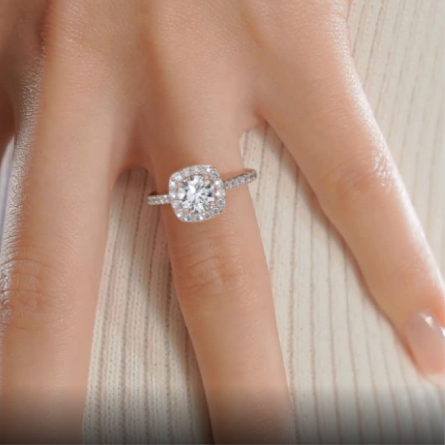 1.50 CT Round Halo CVD E/VS2 Diamond Engagement Ring - Barbara Maison 