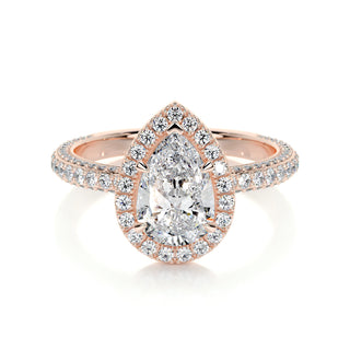 2.0 CT Pear Halo CVD F/VS2 Diamond Engagement Ring - Barbara Maison 