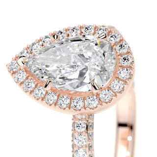 2.0 CT Pear Halo CVD F/VS2 Diamond Engagement Ring - Barbara Maison 