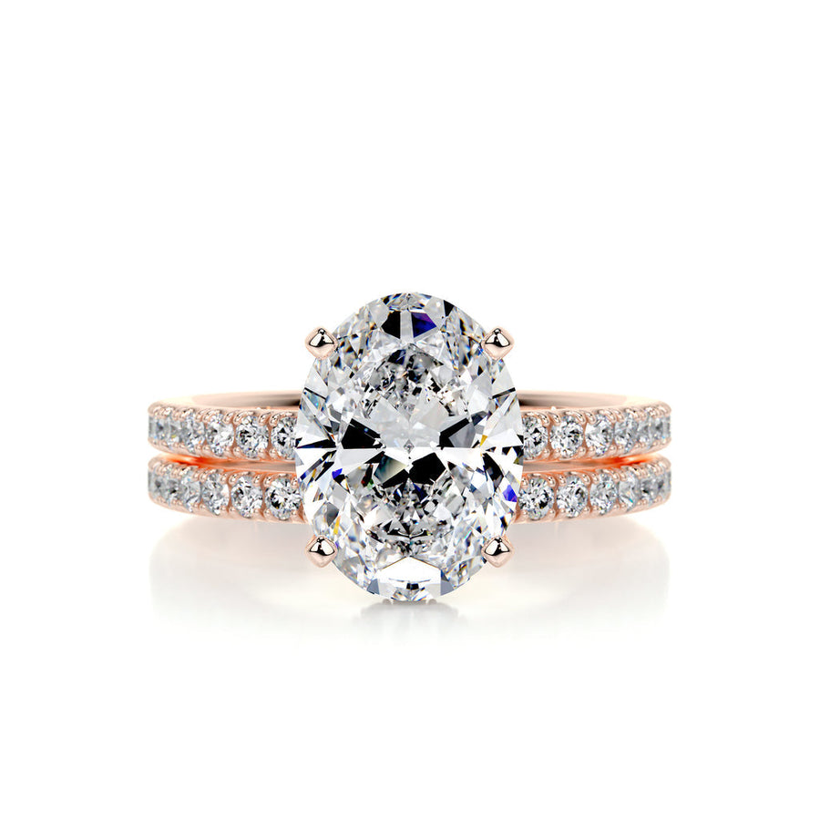 3.0 CT Oval Hidden Halo CVD F/VS Diamond Bridal Ring Set - Barbara Maison 