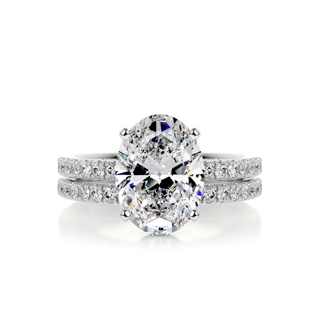 3.0 CT Oval Hidden Halo CVD F/VS Diamond Bridal Ring Set - Barbara Maison 