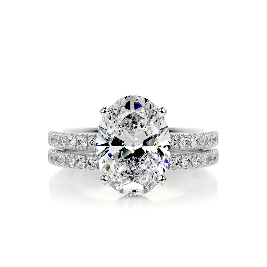 3.0 CT Oval Hidden Halo CVD F/VS Diamond Bridal Ring Set - Barbara Maison 