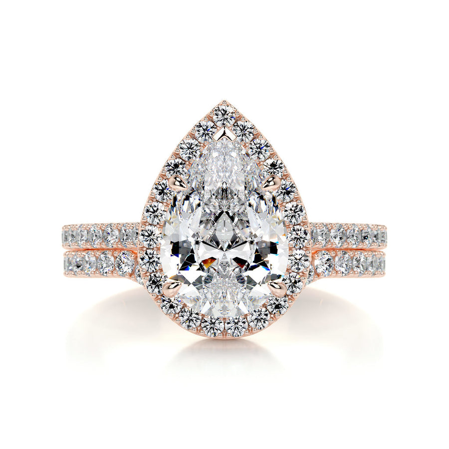 2.0 CT Pear Halo CVD F/VS Diamond Bridal Set - Barbara Maison 