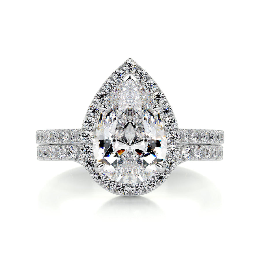 2.0 CT Pear Halo CVD F/VS Diamond Bridal Set - Barbara Maison 