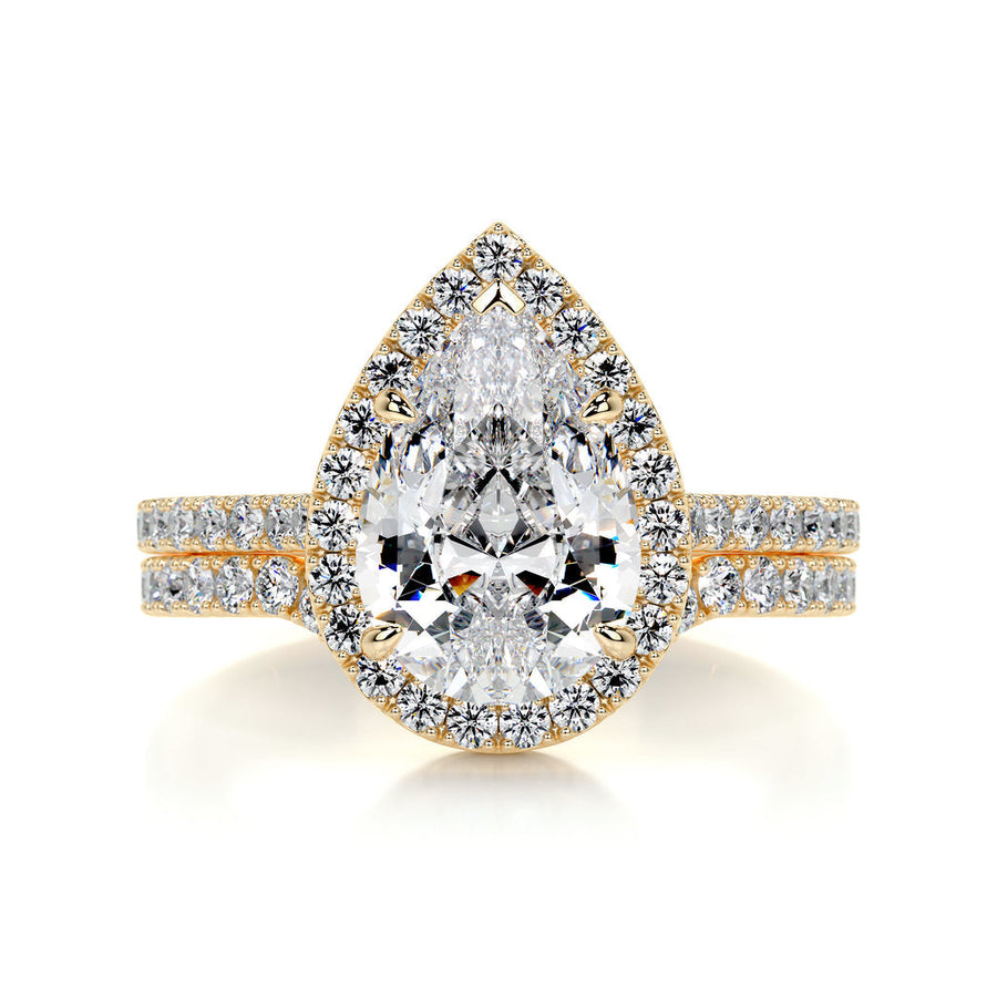 2.0 CT Pear Halo CVD F/VS Diamond Bridal Set - Barbara Maison 