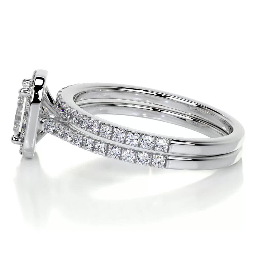 1.0 CT Radiant Halo CVD F/VS Diamond Bridal Ring Set - Barbara Maison 