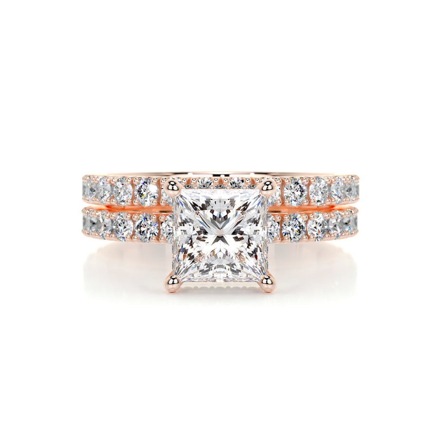 1.50 CT Princess Hidden Halo CVD F/VS Diamond Bridal Ring Set - Barbara Maison 