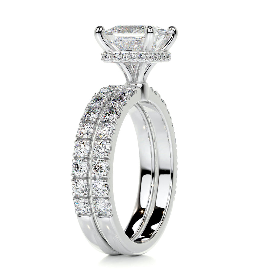 1.50 CT Princess Hidden Halo CVD F/VS Diamond Bridal Ring Set - Barbara Maison 
