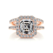 1.05 CT Asscher Halo CVD F/VS Diamond Bridal Ring Set - Barbara Maison 
