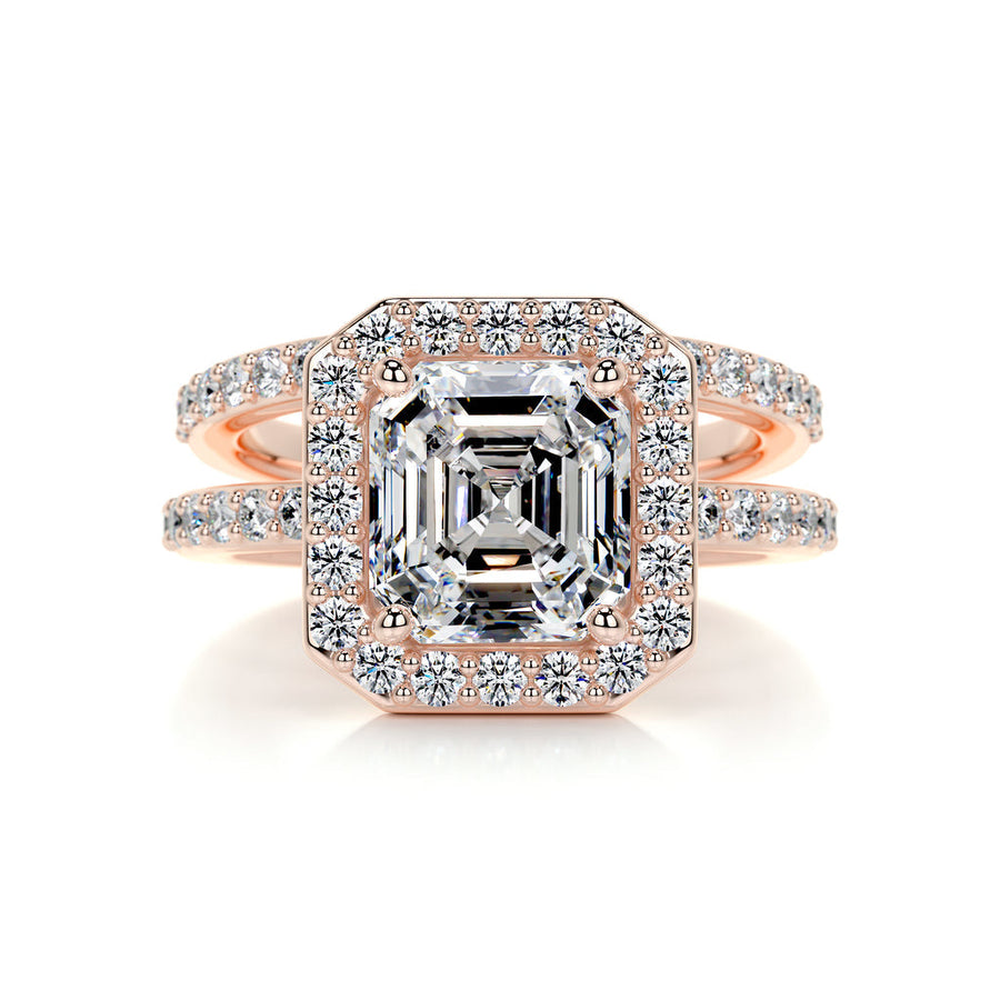 1.05 CT Asscher Halo CVD F/VS Diamond Bridal Ring Set - Barbara Maison 