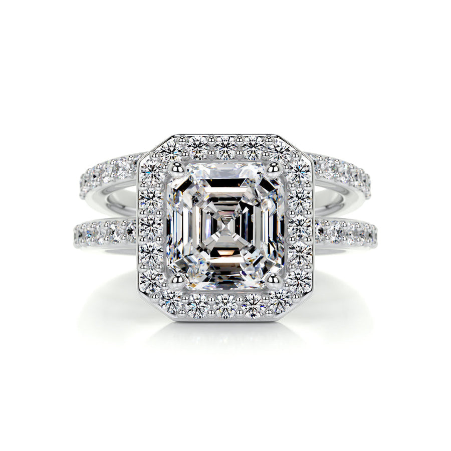 1.05 CT Asscher Halo CVD F/VS Diamond Bridal Ring Set - Barbara Maison 