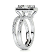 1.05 CT Asscher Halo CVD F/VS Diamond Bridal Ring Set - Barbara Maison 