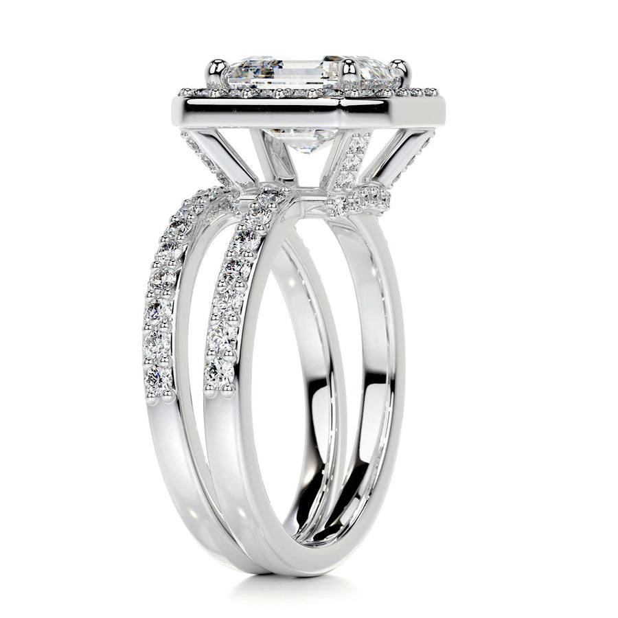 1.05 CT Asscher Halo CVD F/VS Diamond Bridal Ring Set - Barbara Maison 