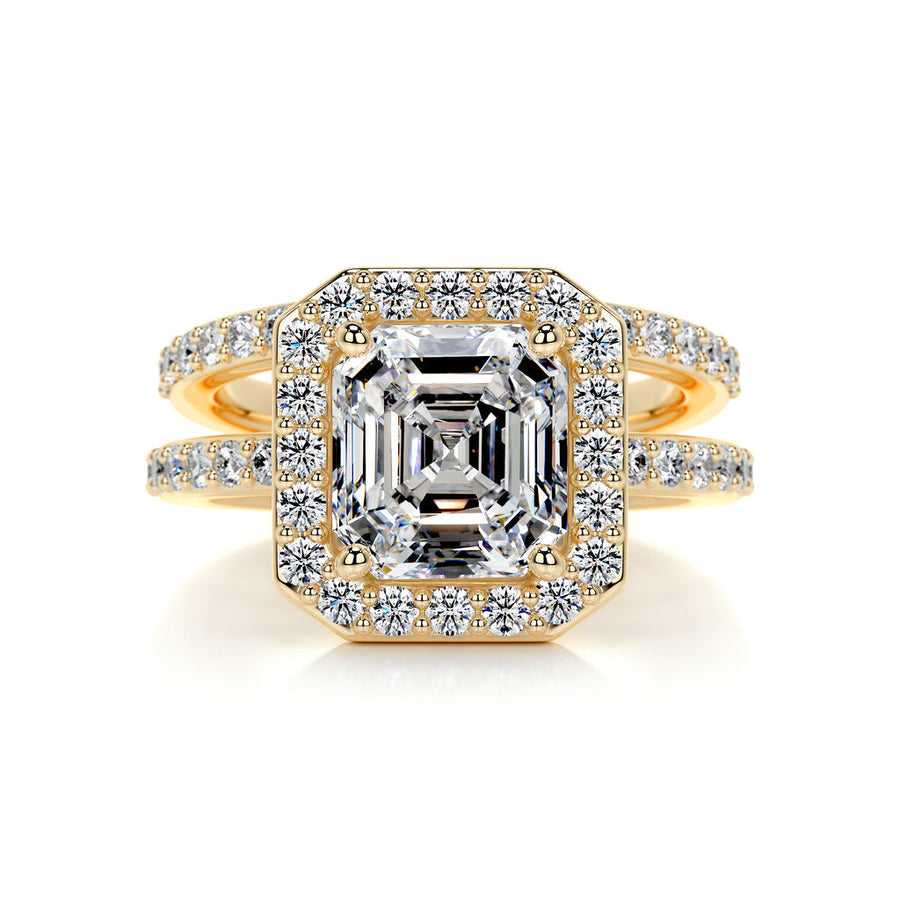 1.05 CT Asscher Halo CVD F/VS Diamond Bridal Ring Set - Barbara Maison 