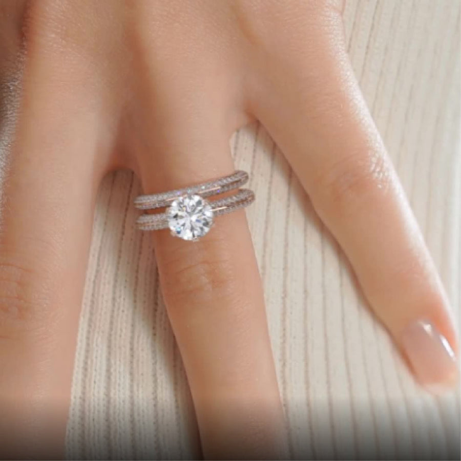 2.0 CT Round Solitaire CVD F/VS Diamond Bridal Ring Set - Barbara Maison 