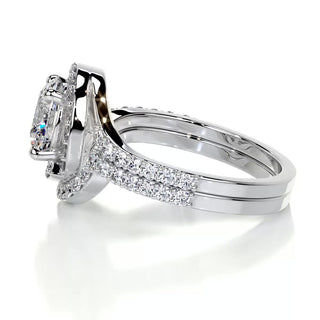 1.50 CT Round Halo CVD F/VS Diamond Bridal Ring Set - Barbara Maison 