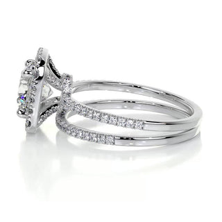 2.0 CT Round Shaped F-VS Loose Diamond Bridal Set With Halo & Pave Setting - Barbara Maison 