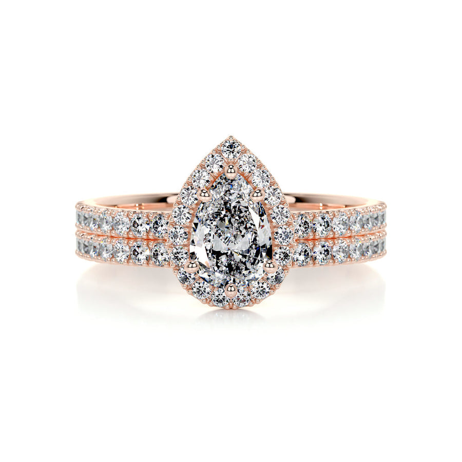 1.0 CT Pear Halo CVD F/VS Diamond Bridal Ring Set - Barbara Maison 