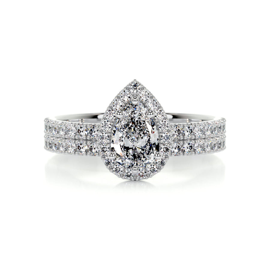 1.0 CT Pear Halo CVD F/VS Diamond Bridal Ring Set - Barbara Maison 