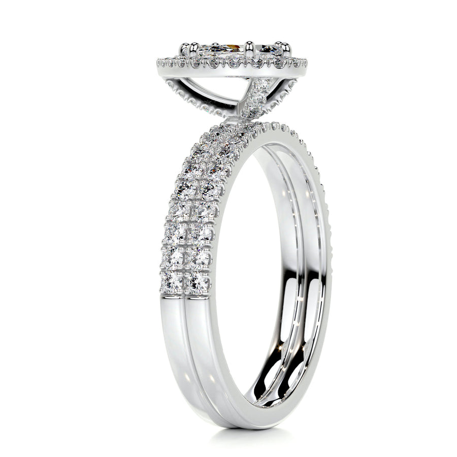 1.0 CT Pear Halo CVD F/VS Diamond Bridal Ring Set - Barbara Maison 