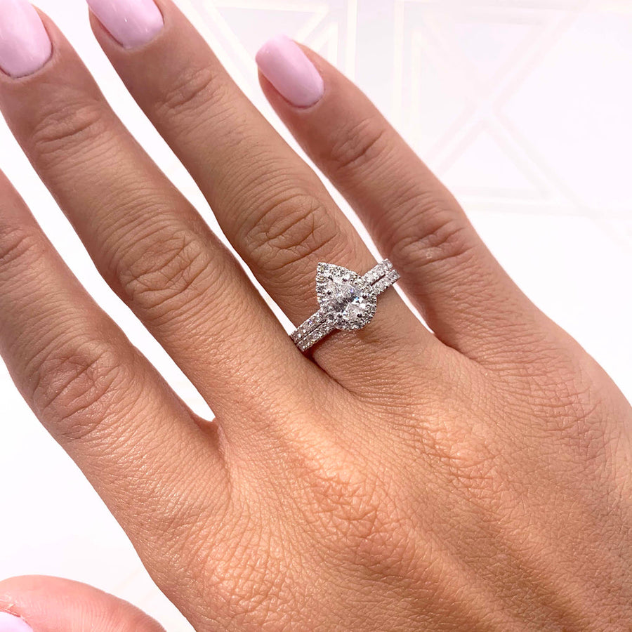 1.0 CT Pear Halo CVD F/VS Diamond Bridal Ring Set - Barbara Maison 