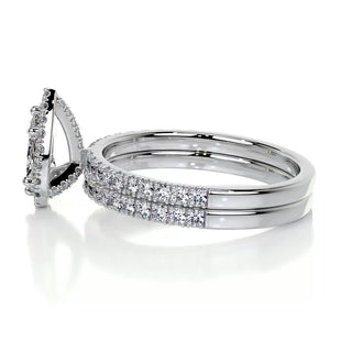 1.0 CT Pear Halo CVD F/VS Diamond Bridal Ring Set - Barbara Maison 