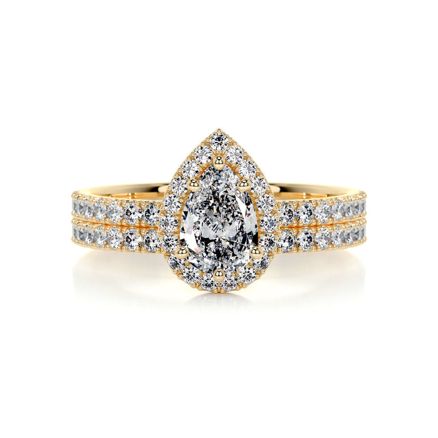 1.0 CT Pear Halo CVD F/VS Diamond Bridal Ring Set - Barbara Maison 