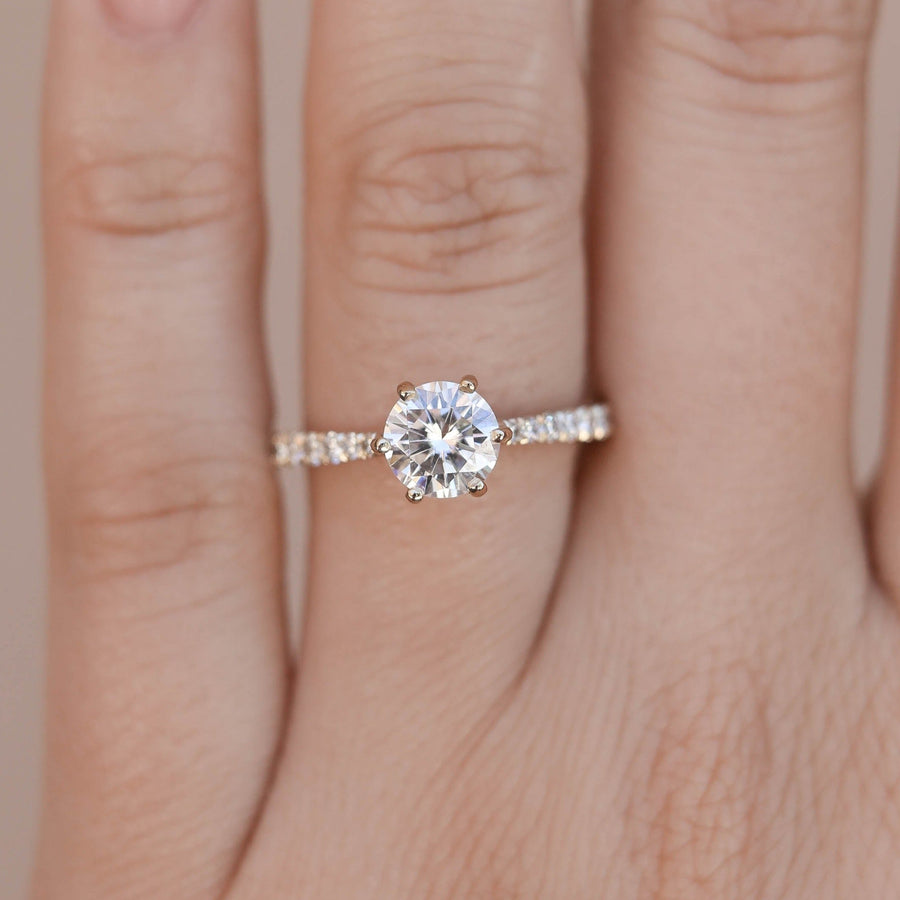 1.0 CT Round Cut Solitaire Moissanite Engagement Ring - Barbara Maison 