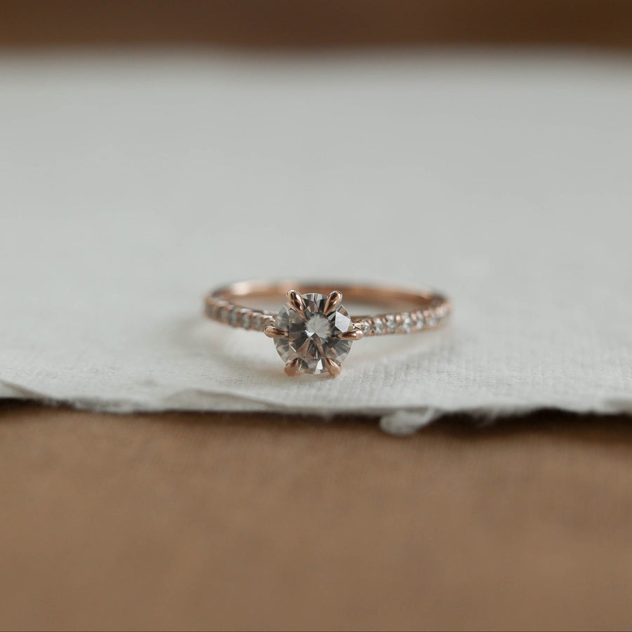 1.0 CT Round Cut Solitaire Moissanite Engagement Ring - Barbara Maison 