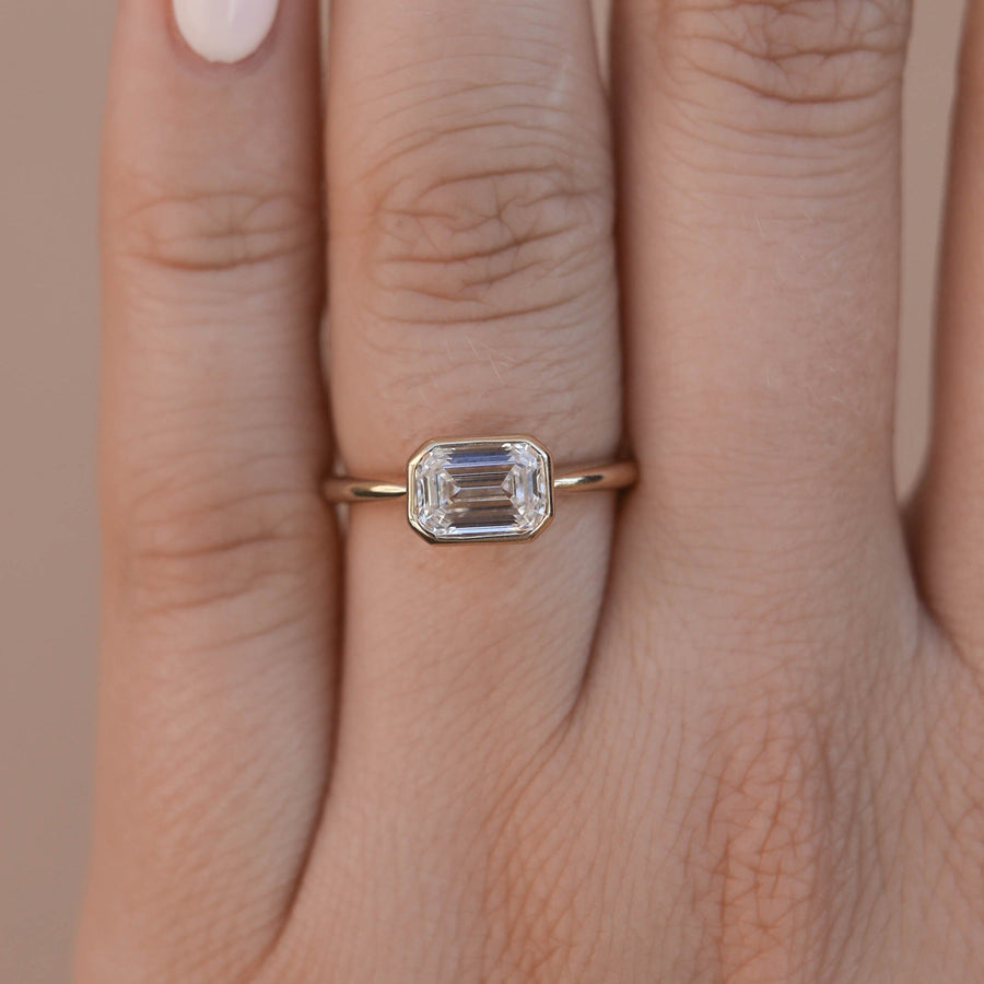 0.84 CT-1.91 CT Emerald Cut Bezel Solitaire Engagement Ring - Barbara Maison 