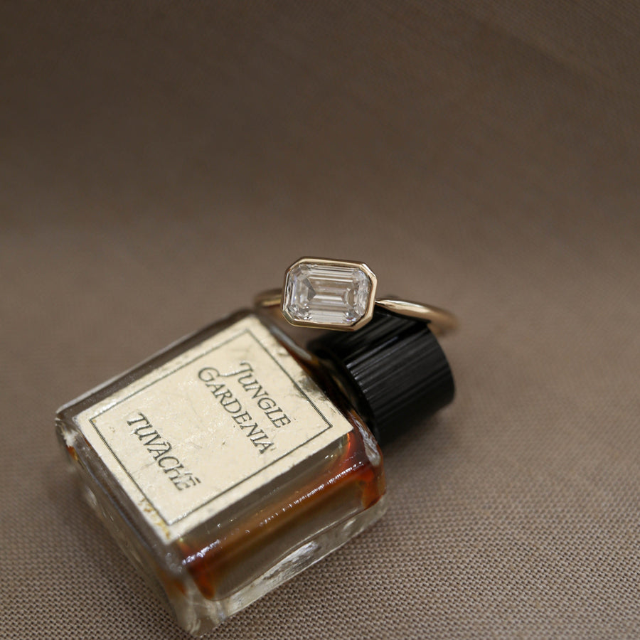 0.84 CT-1.91 CT Emerald Cut Bezel Solitaire Engagement Ring - Barbara Maison 