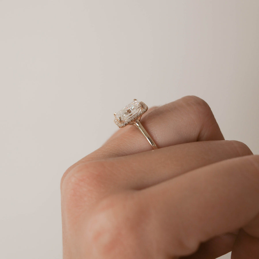 1.04 CT-2.40 CT Radiant Cut Halo Moissanite Engagement Ring - Barbara Maison 