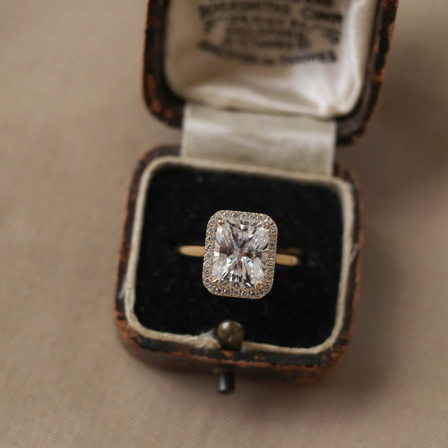 1.04 CT-2.40 CT Radiant Cut Halo Moissanite Engagement Ring - Barbara Maison 