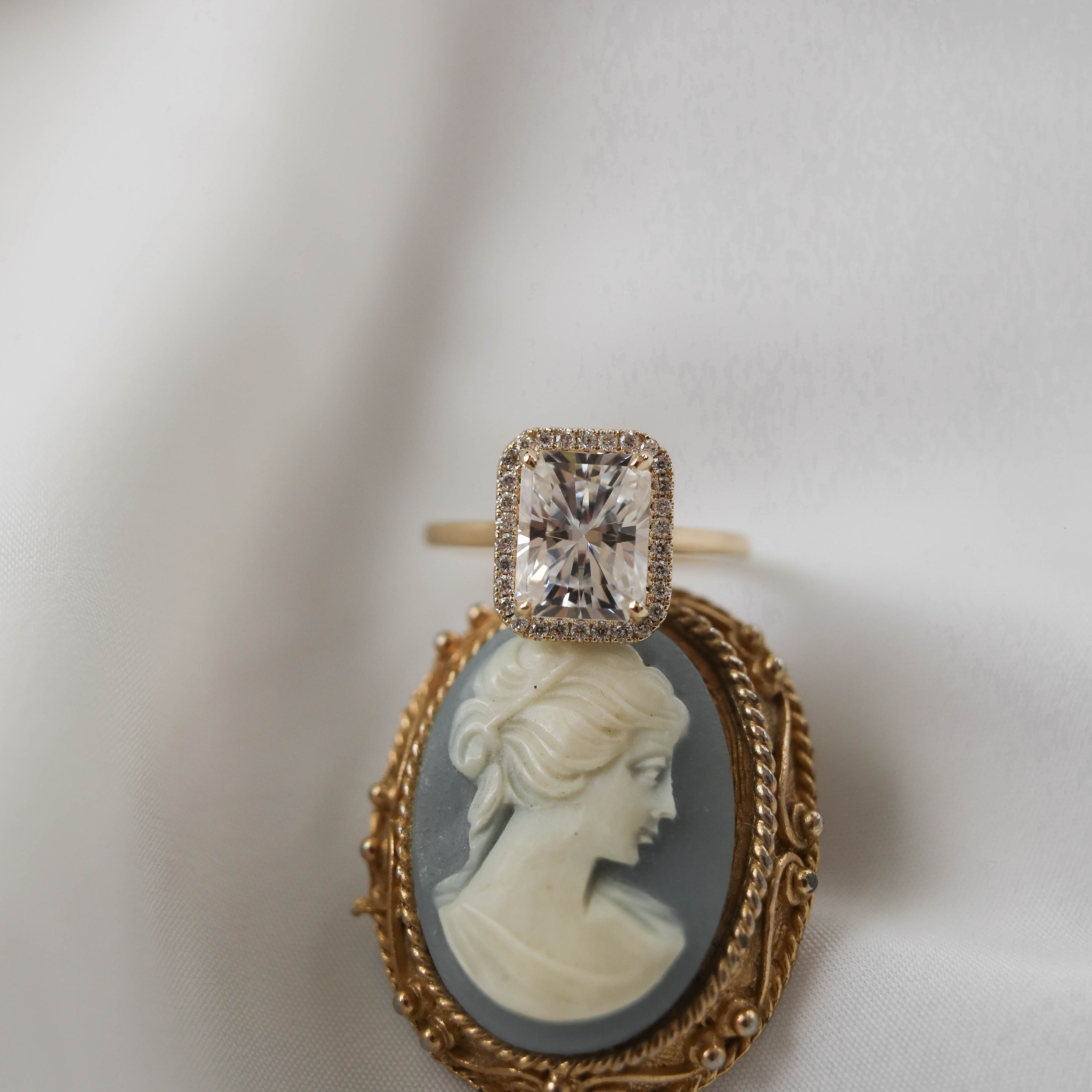 1.04 CT-2.40 CT Radiant Cut Halo Moissanite Engagement Ring - Barbara Maison 