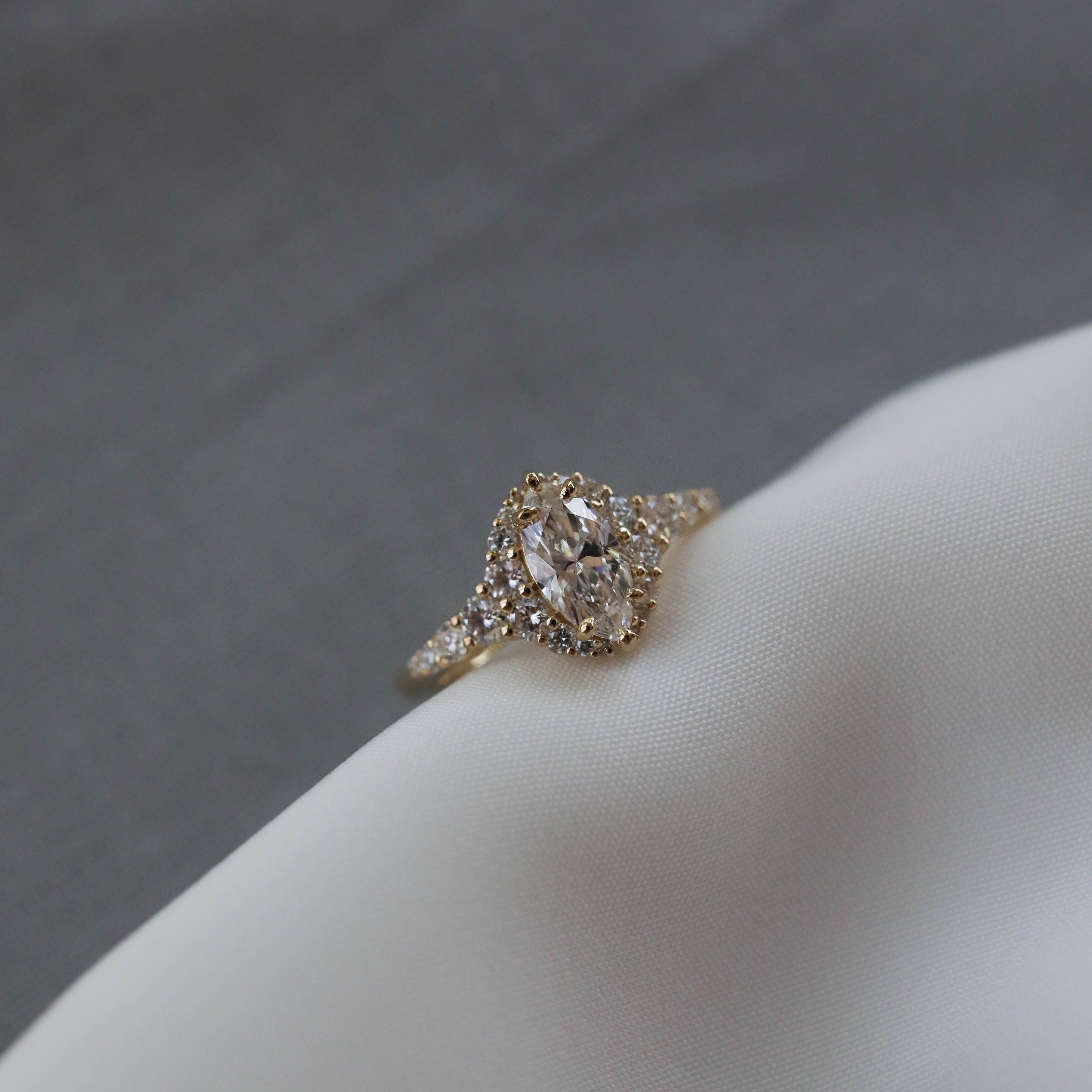 0.67 CT Marquise Cut Halo Moissanite Engagement Ring - Barbara Maison 