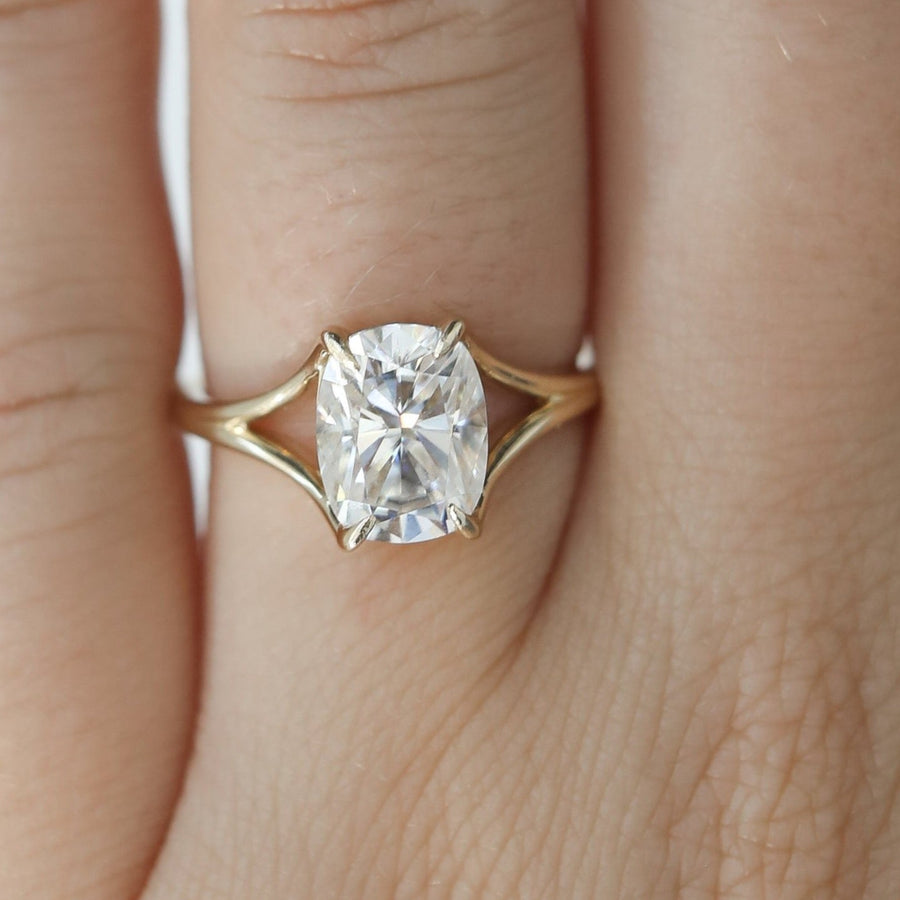 2.15 CT Cushion Solitaire & Split Shank Moissanite Engagement Ring - Barbara Maison 