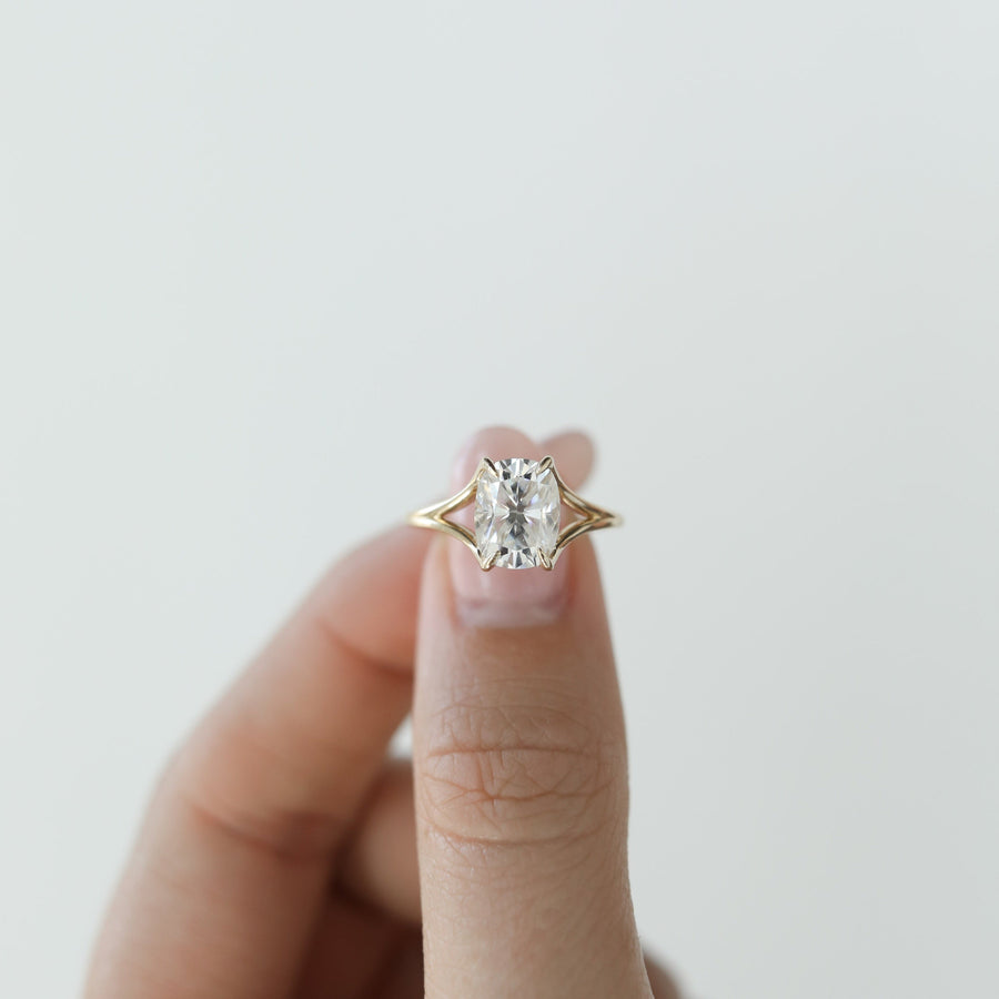 2.15 CT Cushion Solitaire & Split Shank Moissanite Engagement Ring - Barbara Maison 