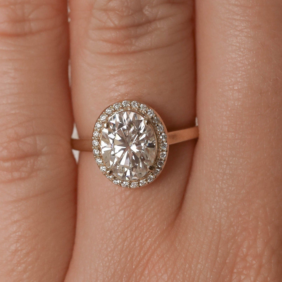 0.84 CT-2.72 CT Oval Cut Halo Moissanite Engagement Ring - Barbara Maison 