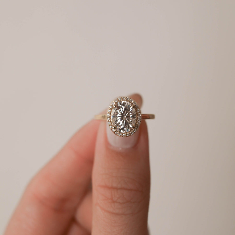 1.91 CT Oval Halo Style Moissanite Engagement Ring - Barbara Maison 