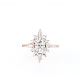 0.84 CT Oval Cut Cluster Halo Moissanite Engagement Ring - Barbara Maison 