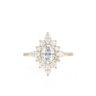 0.84 CT Oval Cut Cluster Halo Moissanite Engagement Ring - Barbara Maison 