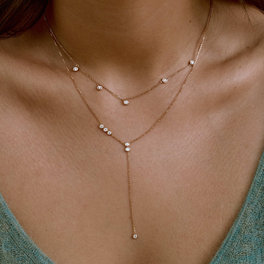 0.30 TCW Round Moissanite Diamond Bezel Starstruck Lariat Pendent Necklace - Barbara Maison 