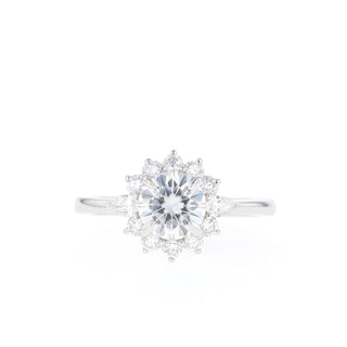 0.88 CT Round Cut Halo Moissanite Engagement Ring - Barbara Maison 